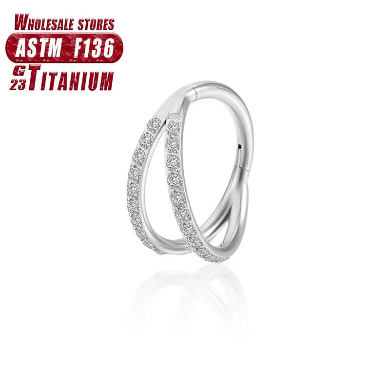 Titanium alloy fork-style nose ring body jewellery shown in silver finish.