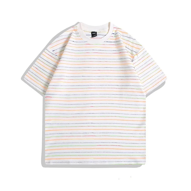 Women's loose fit striped t-shirt with half sleeves and round neck collar in multiple colour options