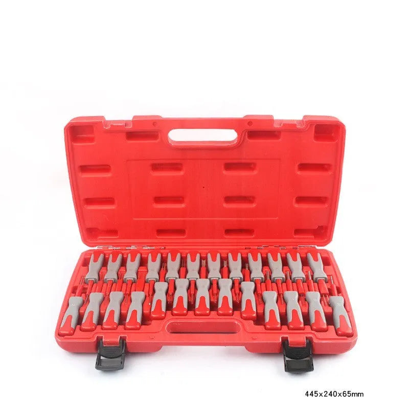 25-piece car terminal harness removal tool set with removal needles and pull-out keys in organiser tray