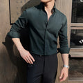Men's striped V-neck long sleeve casual shirt in polyester blend fabric
