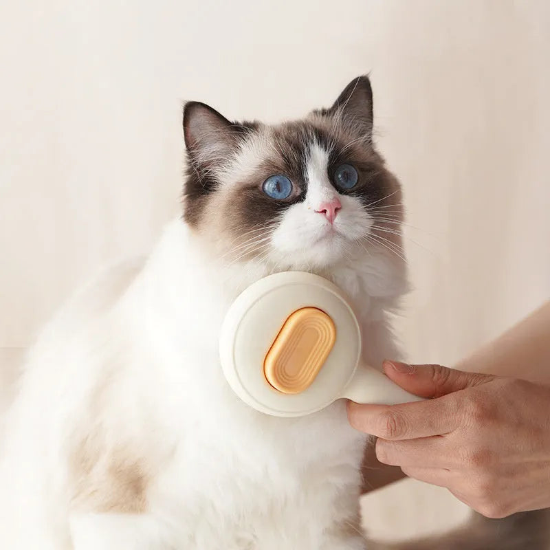 Stainless steel pet grooming brush with non-slip handle in green and yellow colour options for cats and dogs