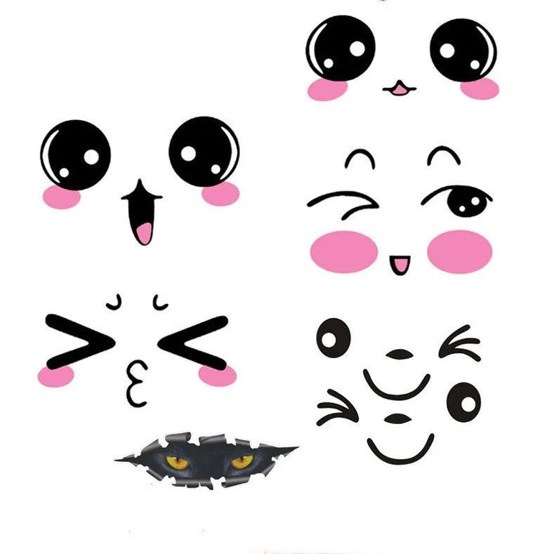 Reflective cartoon car stickers with cute eye designs for vehicle decoration