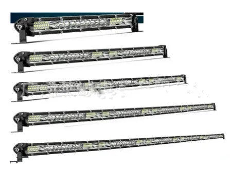 Ultra-thin single row white LED light bar for vehicle roof or bumper in three length options.