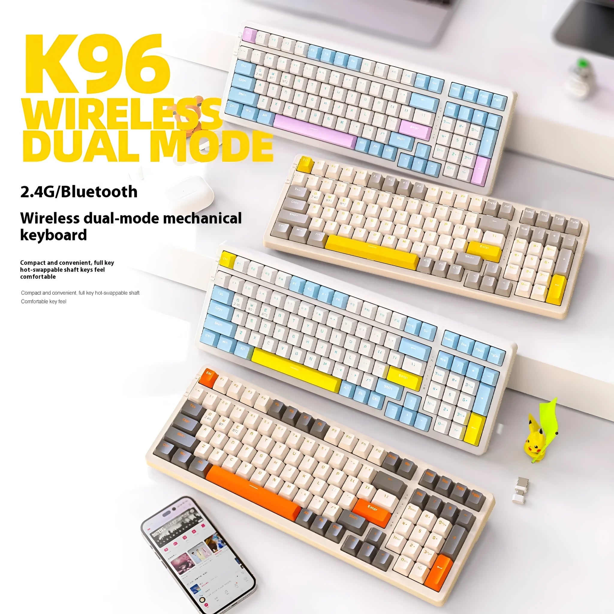 Bluetooth wireless mechanical keyboard with red switches in multiple colour options