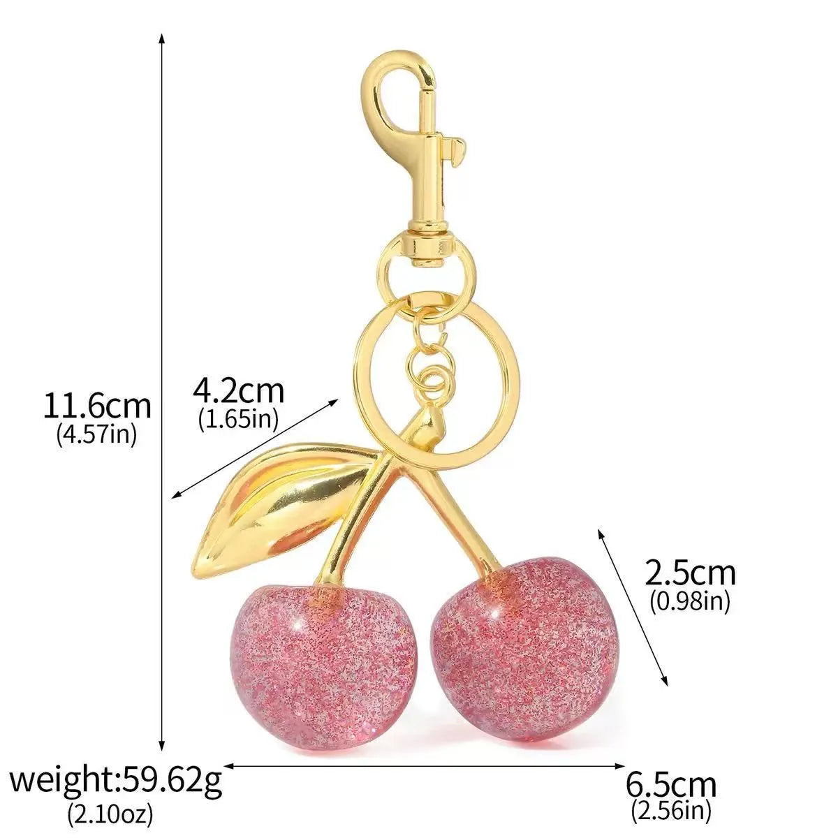 Three-dimensional cherry design zinc alloy key ring in pink or red colour options