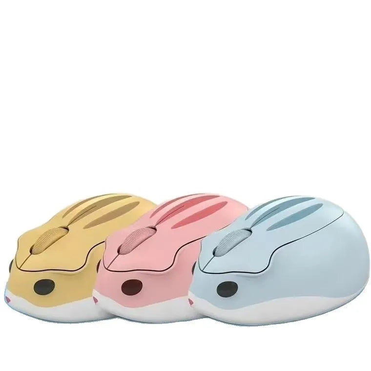 Hamster wireless Bluetooth silent mouse in yellow, pink and grey colour options showing compact design