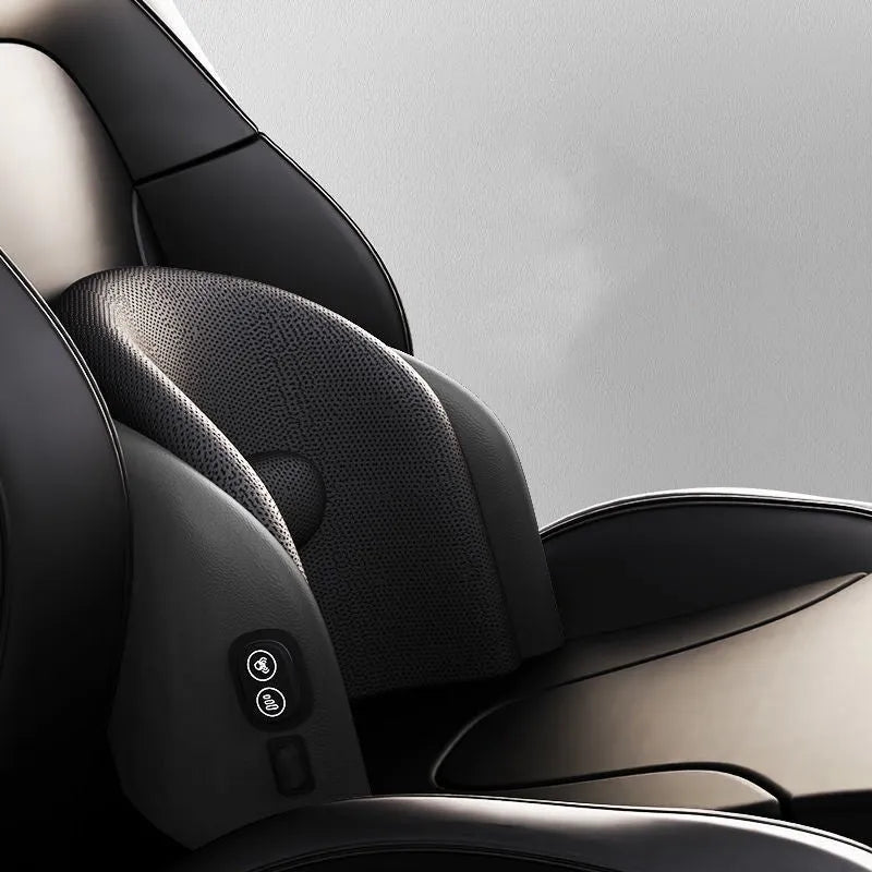 Modular car massage cushion with separate memory cotton headrest and lumbar support units in grey.