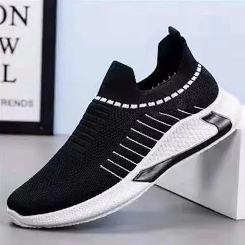 Men's mesh sock shoes with striped design in slip-on sneaker style