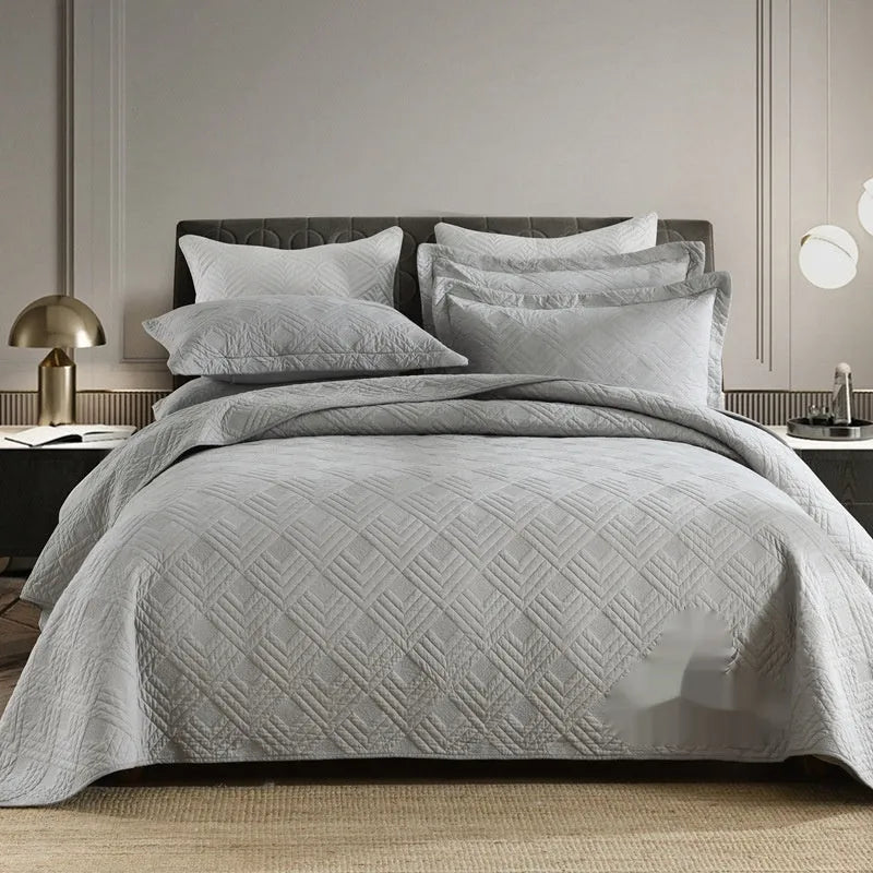 Pure cotton bed cover set showing damask pattern option with bed sheet, duvet cover and pillowcases