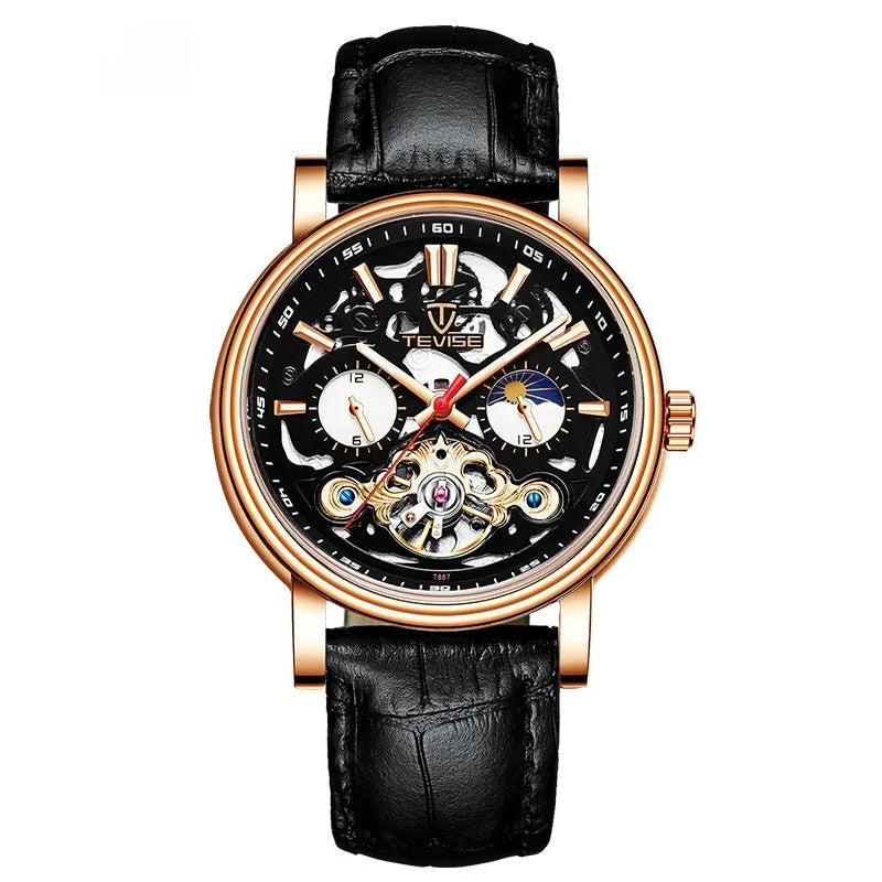 Men's mechanical watch with tourbillon, luminous hands, waterproof case in multiple colour options