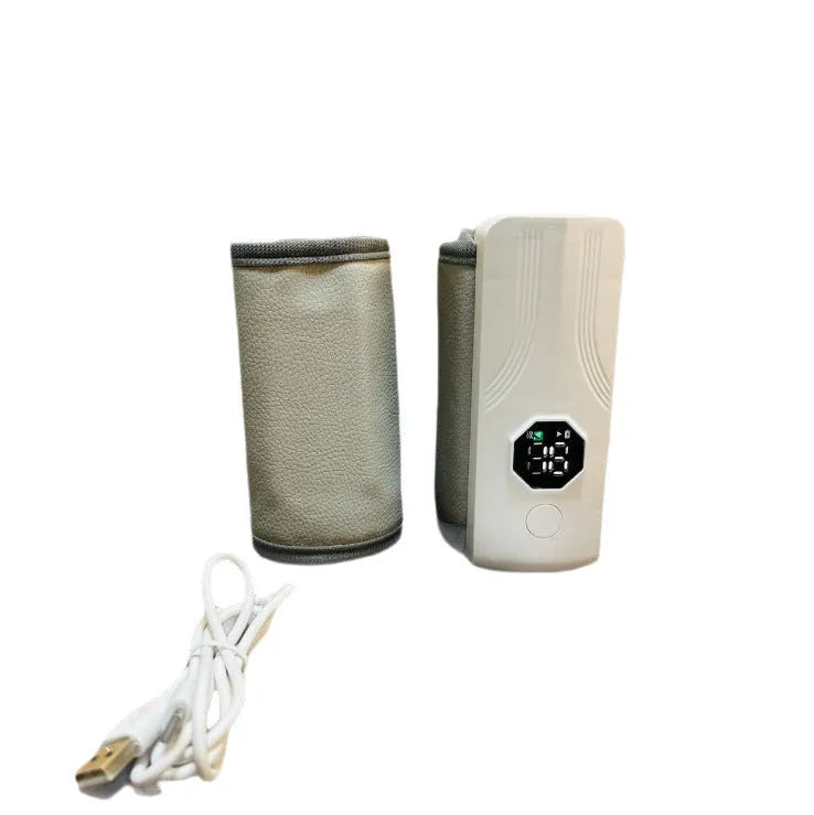 Grey and white car charger milk warmer with 12V plug for portable bottle heating
