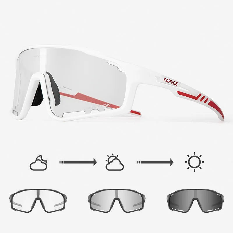 Colour-changing cycling sunglasses with photochromic lens and TR90 frame