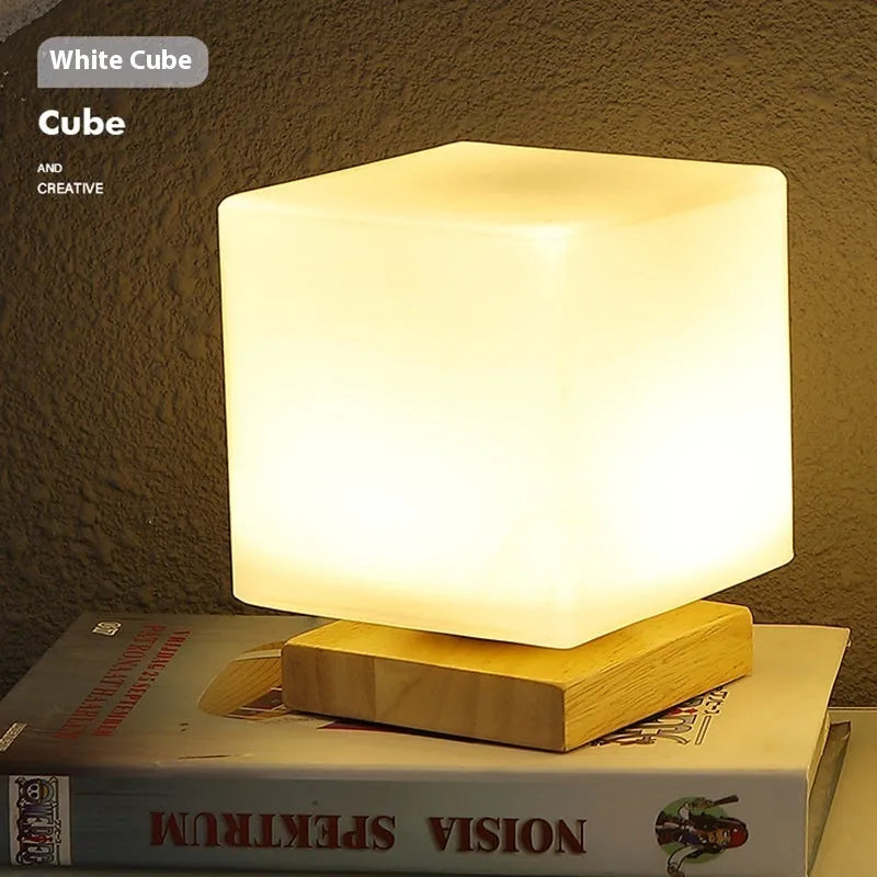 Nordic solid wood USB table lamp with flower shape and touch dimming controls