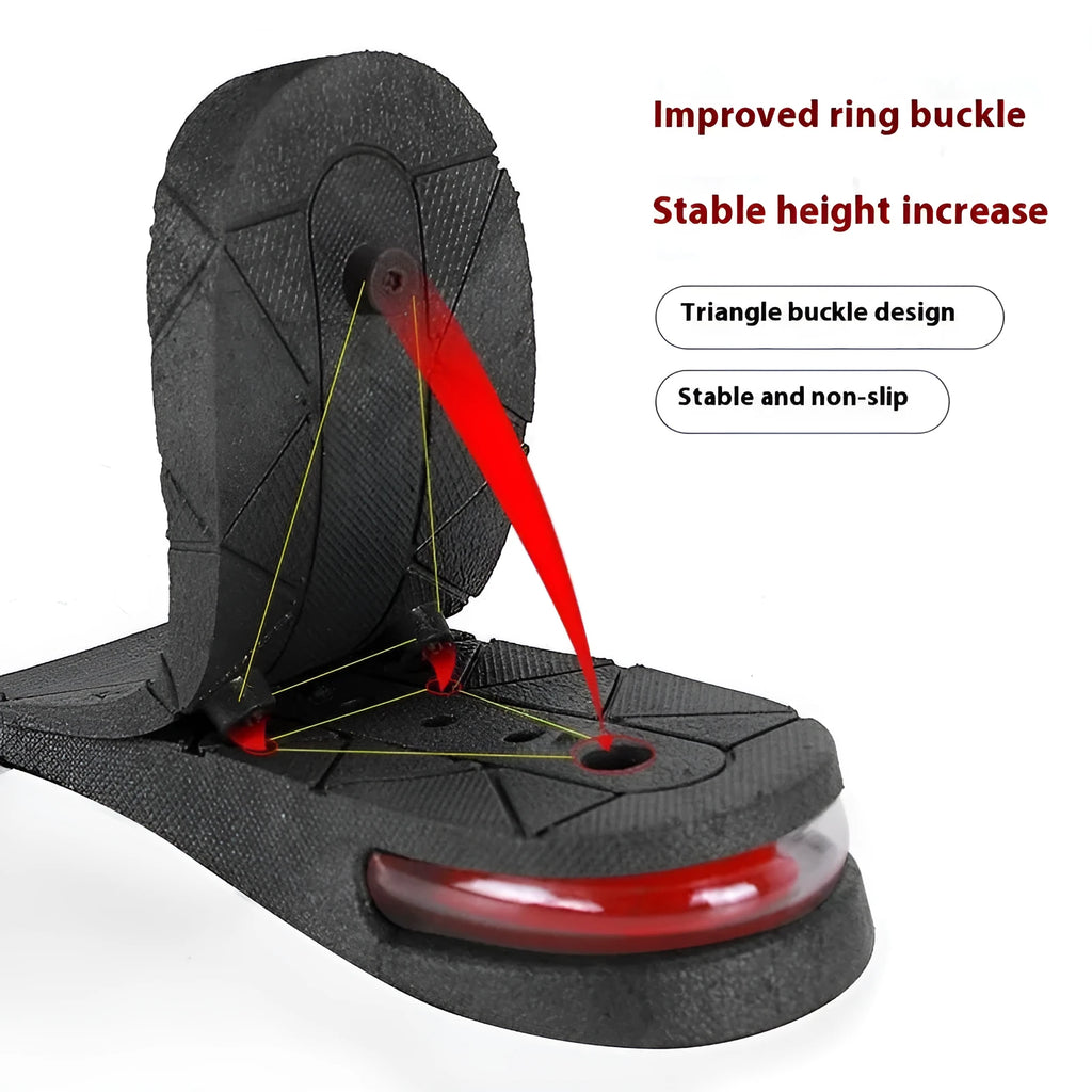 Black height increasing insole with layered design, half insole and full pad options, suitable for shoe sizes 35 to 44