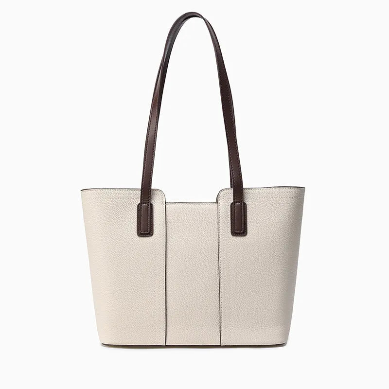 Genuine leather women's commuter shoulder bag in box design with shoulder strap