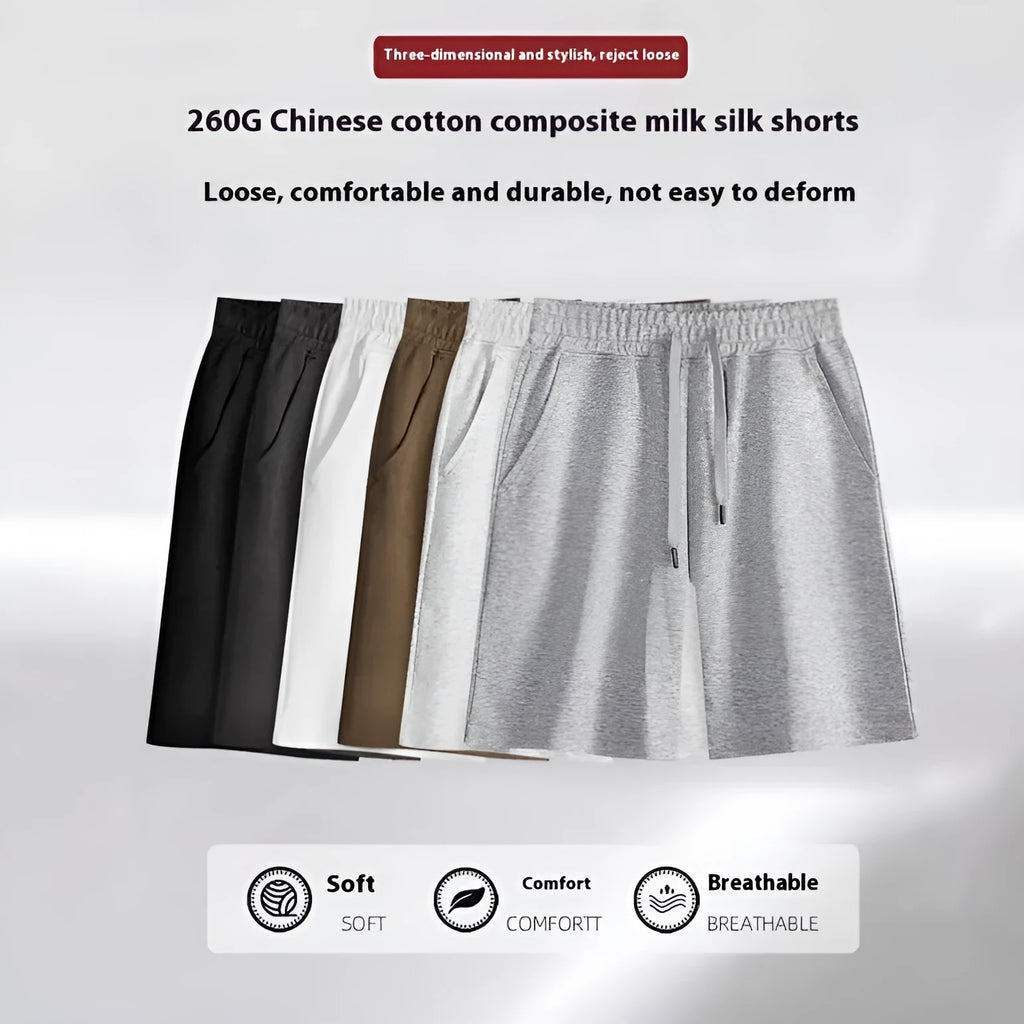 Cotton sports shorts with straight-leg cut available in multiple colours and sizes including extended fits