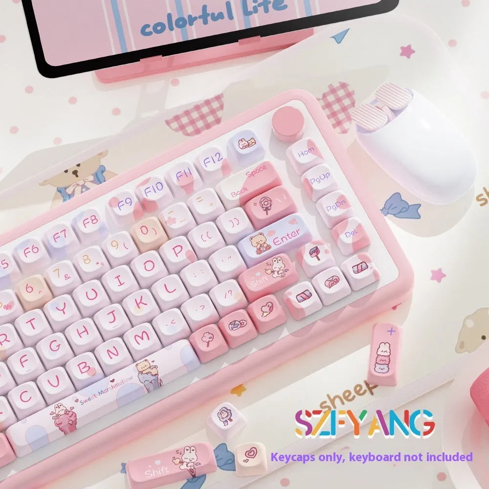 Sweet Cotton Candy pastel pink mechanical keyboard keycaps set with double-shot legends