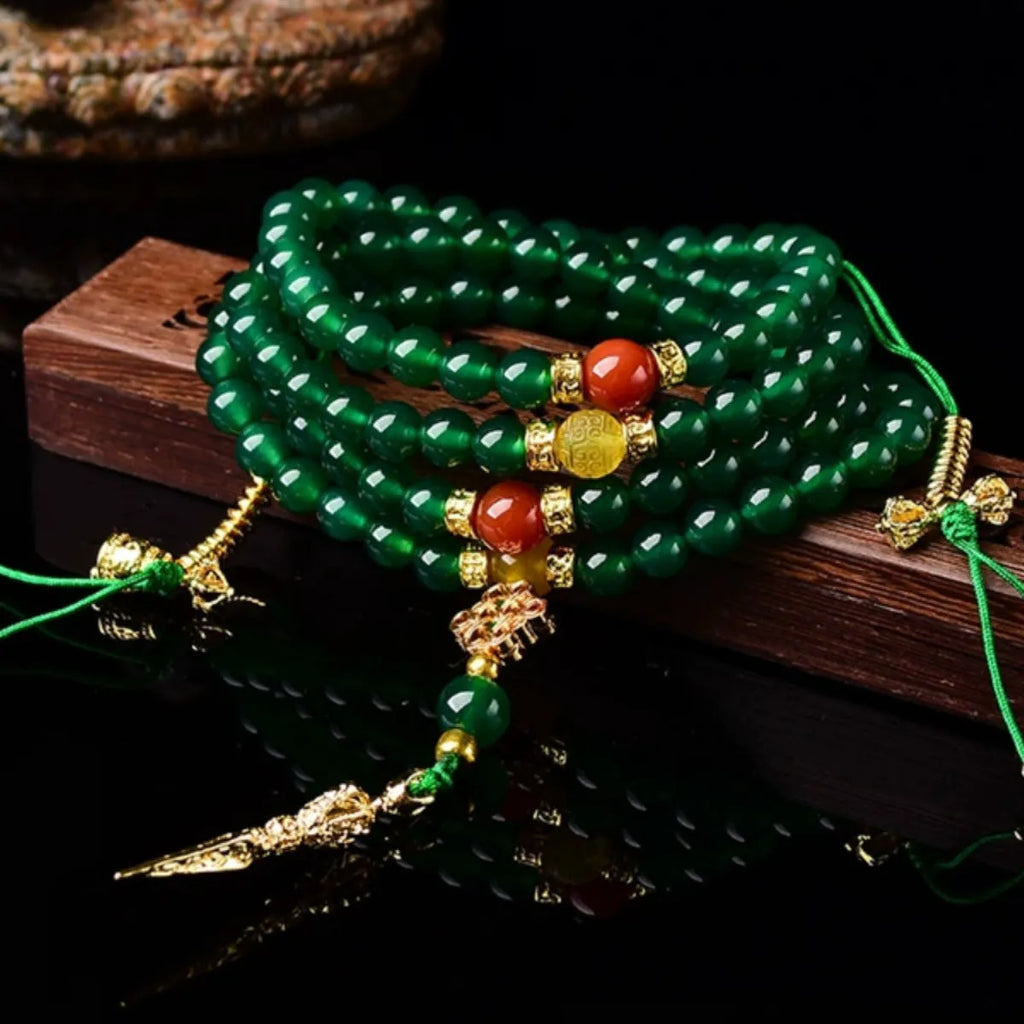 Handcrafted multi-strand bracelet featuring Brazilian natural green agate beads