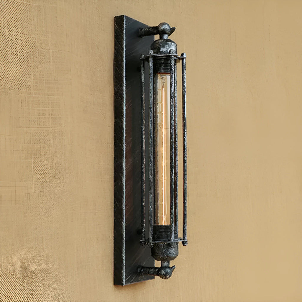 Industrial retro iron wall lamp in black, bronze, rust, or silver colour options