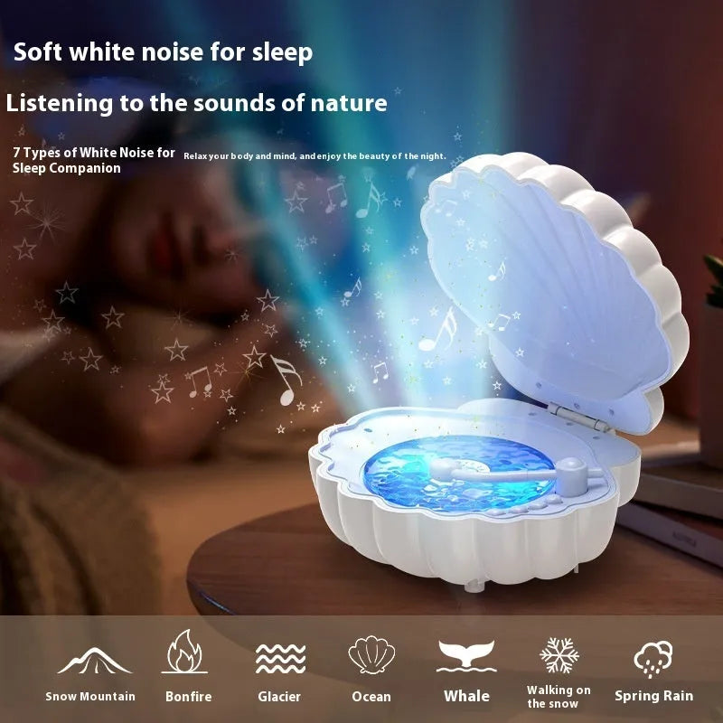 Retro vinyl record player shaped shell lamp with Bluetooth speaker and LED lighting in portable design