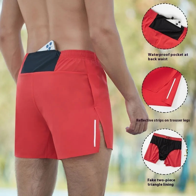 Men's high waist off-road running shorts in red black navy blue grey colours quick-dry fabric