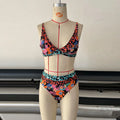 Women's high waist floral print bikini swimsuit set in polyester fabric