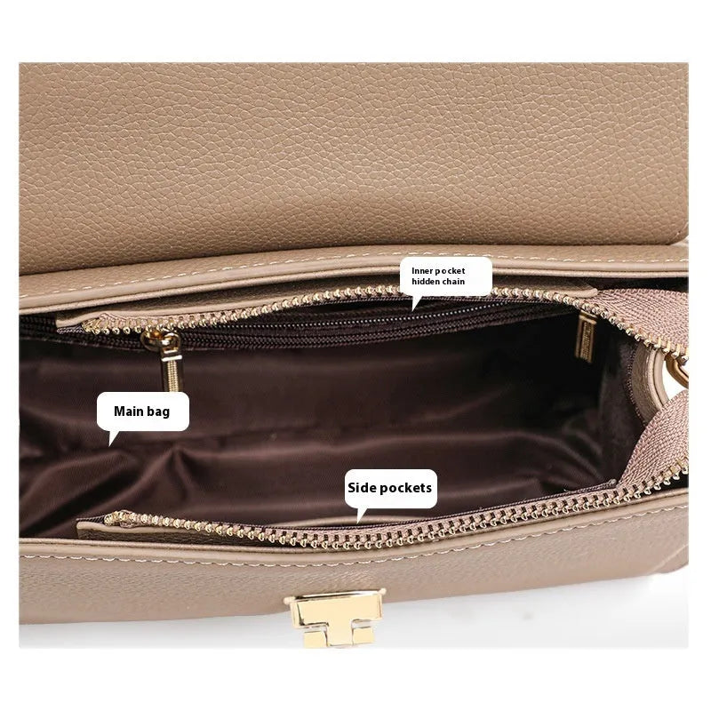 Elephant grey genuine leather vintage handbag with lock closure and square vertical design