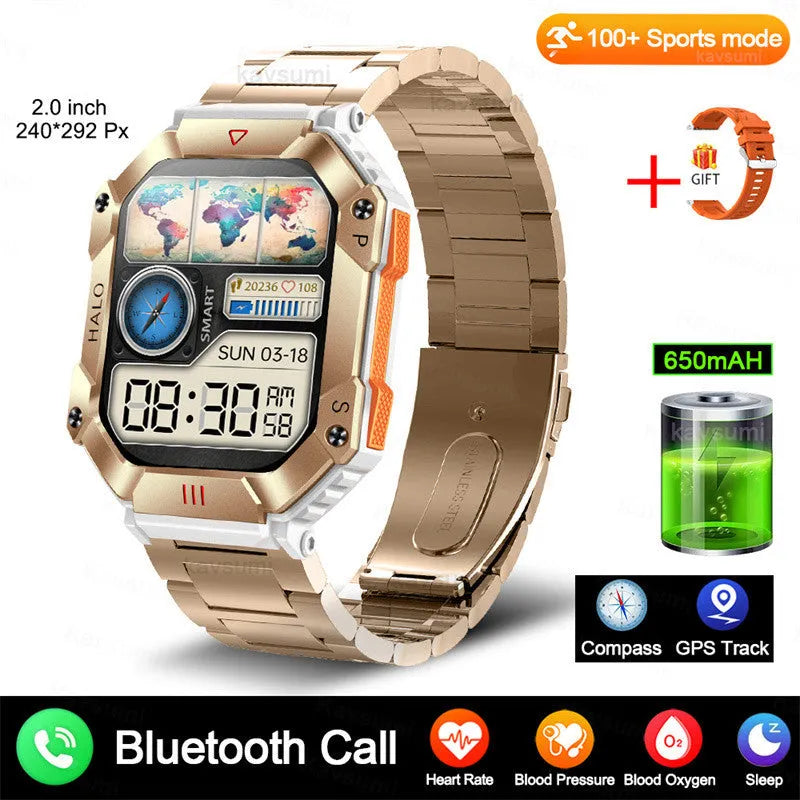 Android GPS smart watch for women with titanium case and black camouflage strap on wrist