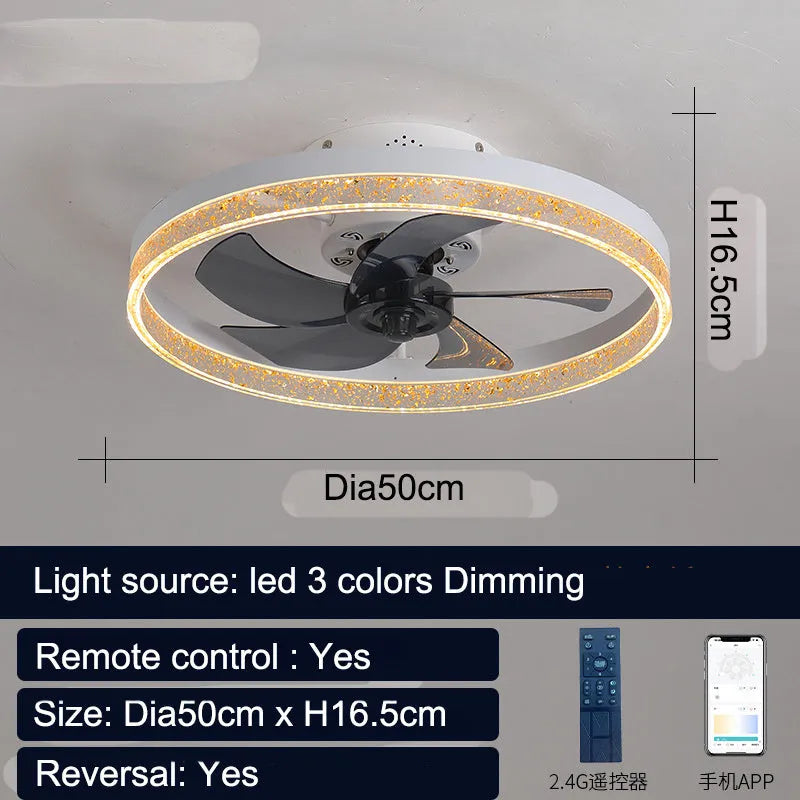 Nordic-style ceiling fan lamp with remote control and LED lighting in 50cm diameter