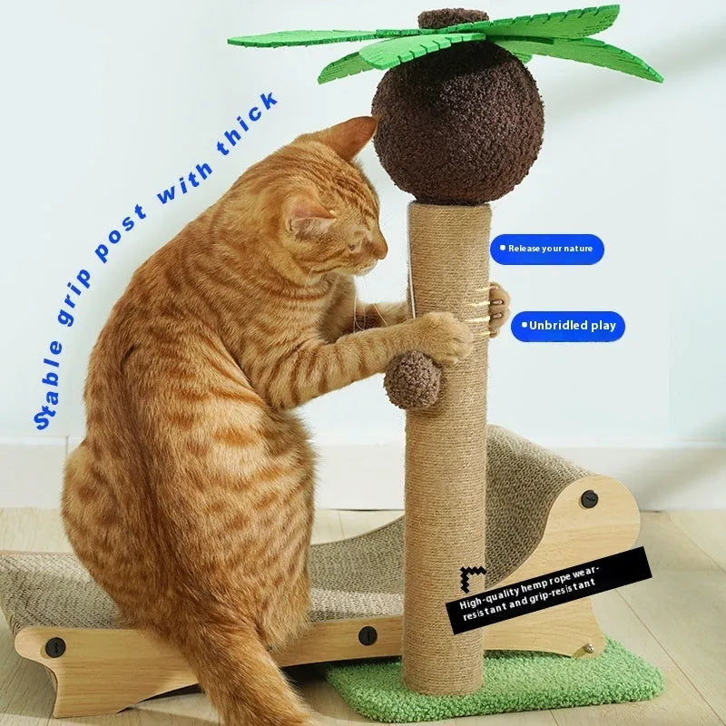 Wooden beach chair design cat nest with scratch board and hemp mat for feline climbing and resting