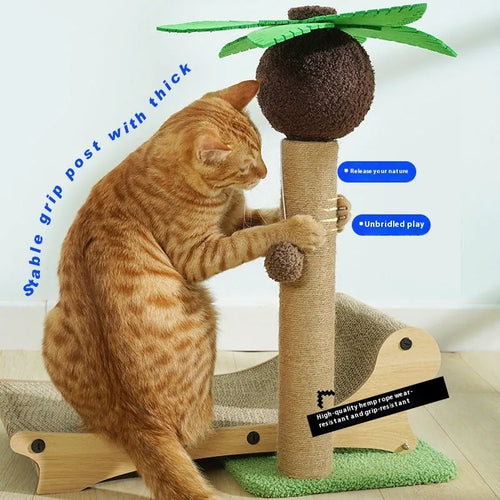 Wooden beach chair design cat nest with scratch board and hemp mat for feline climbing and resting