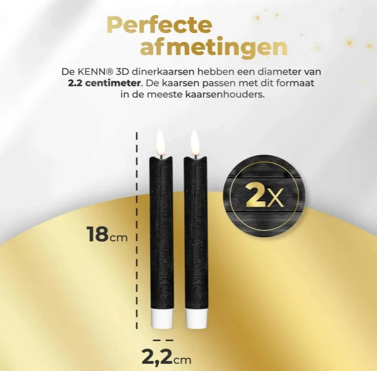 Set of four black S2 3D Flame LED taper candles showing realistic flickering light effect.