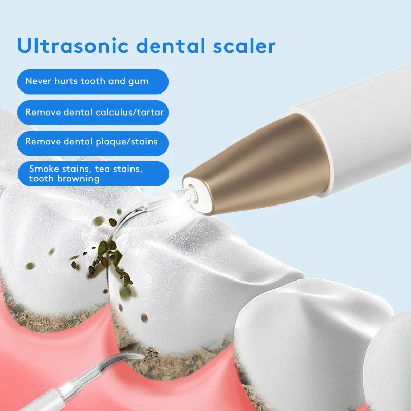 Gold ultrasonic tooth cleaning device for removing stains and tartar at home
