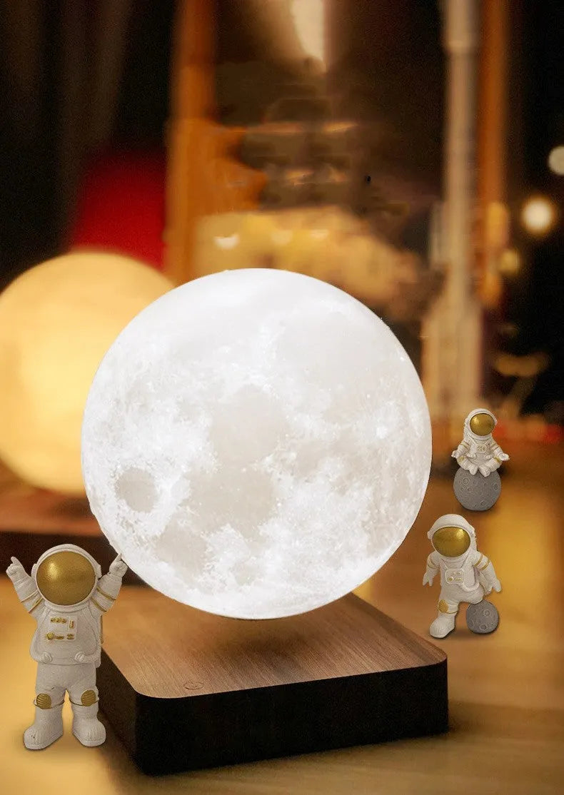 Maglev levitating planet night light floating above base with astronaut figurines