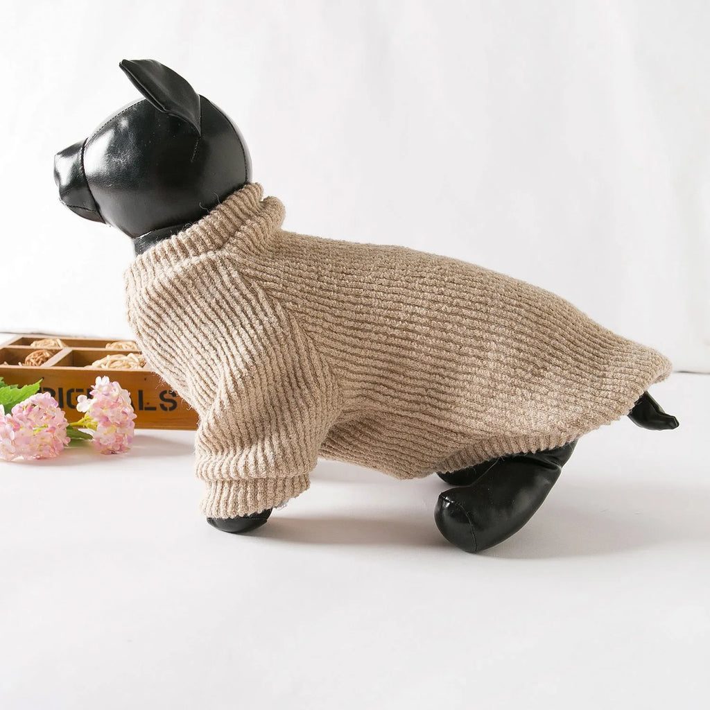 Brown cloth dog sweater pullover for small breeds in five sizes