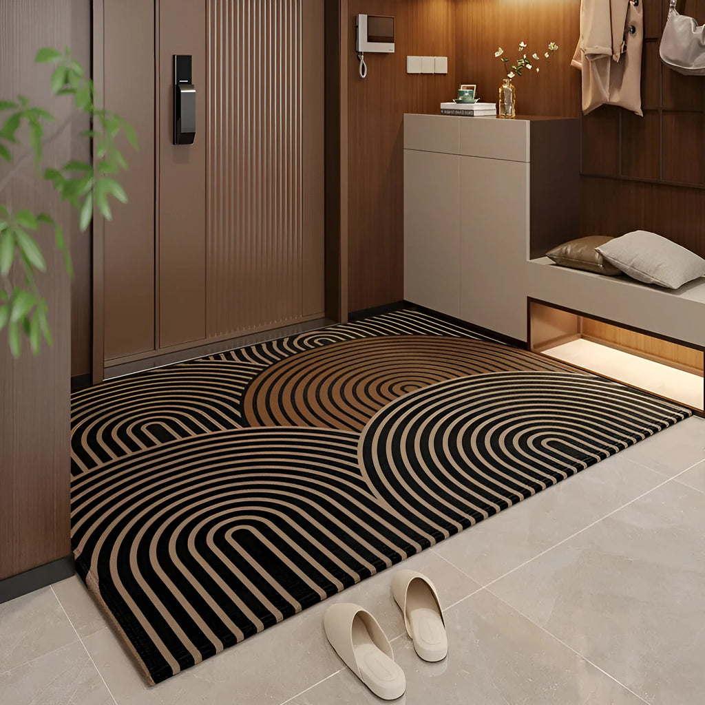 Polyester entrance door mat non-slip geometric pattern bamboo cotton wool rubber sole-grade