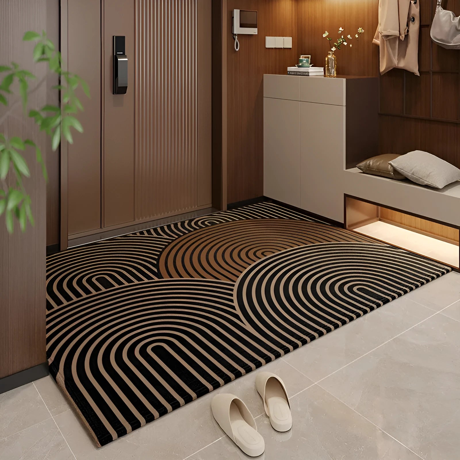 Polyester entrance door mat non-slip geometric pattern bamboo cotton wool rubber sole-grade
