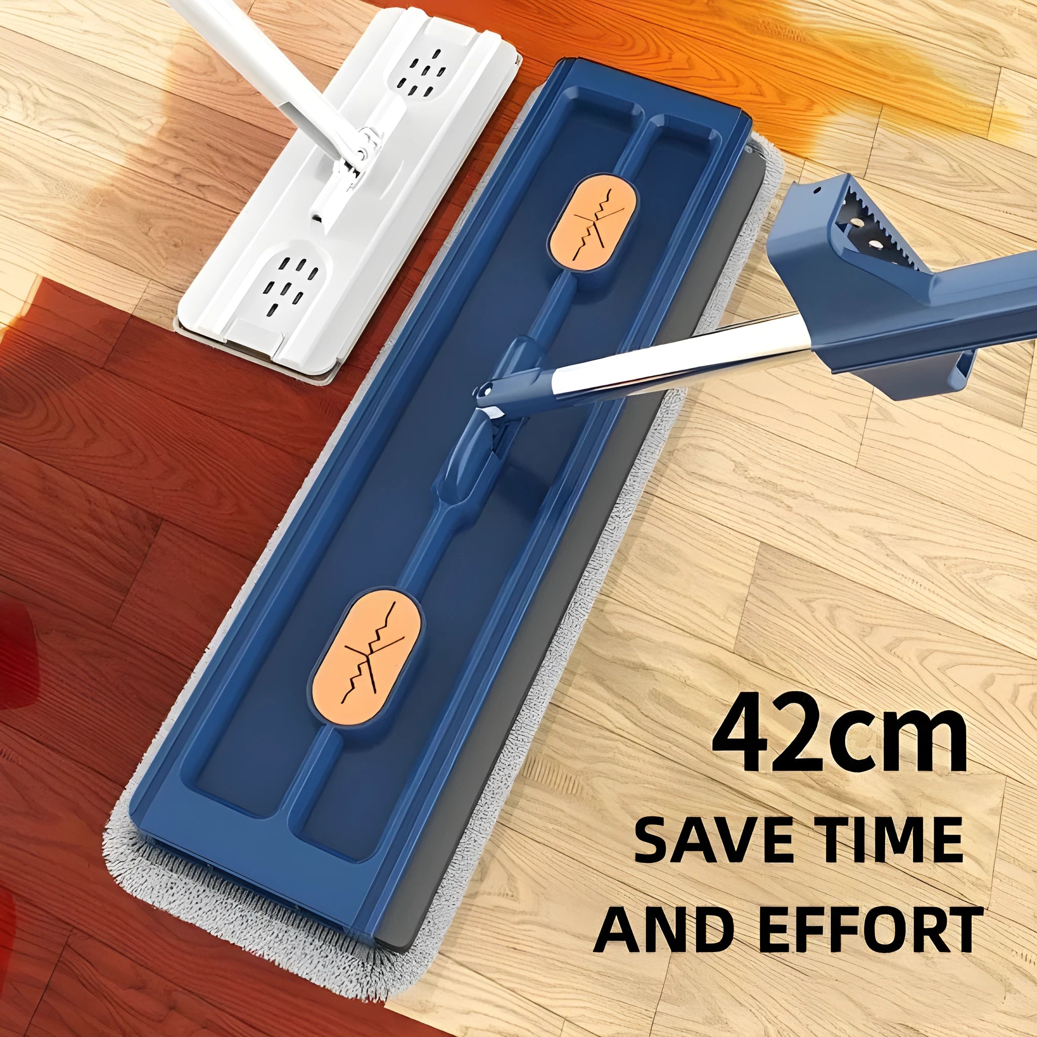 Large flat mop with 360 rotating head and stainless steel extended handle for home floor cleaning