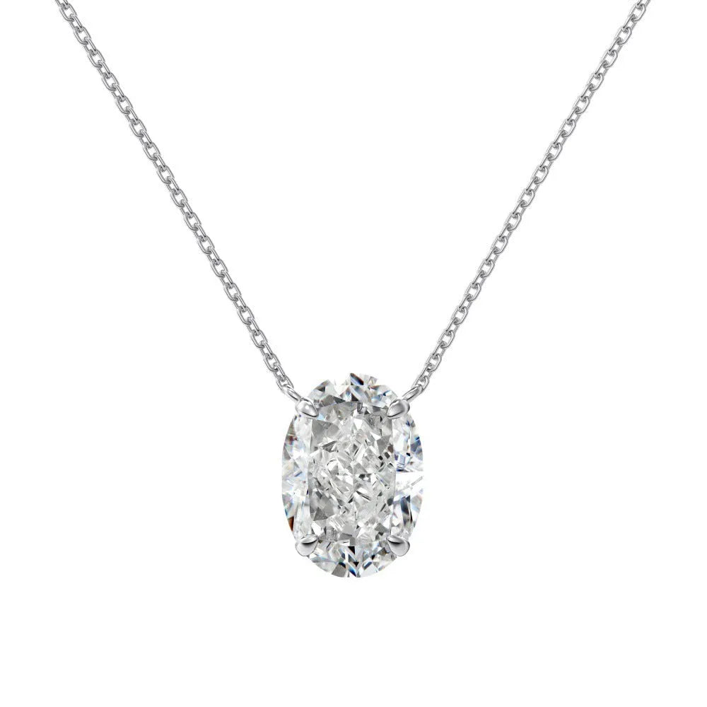 S925 sterling silver oval ice flower pendant necklace on a chain, showing geometric design.