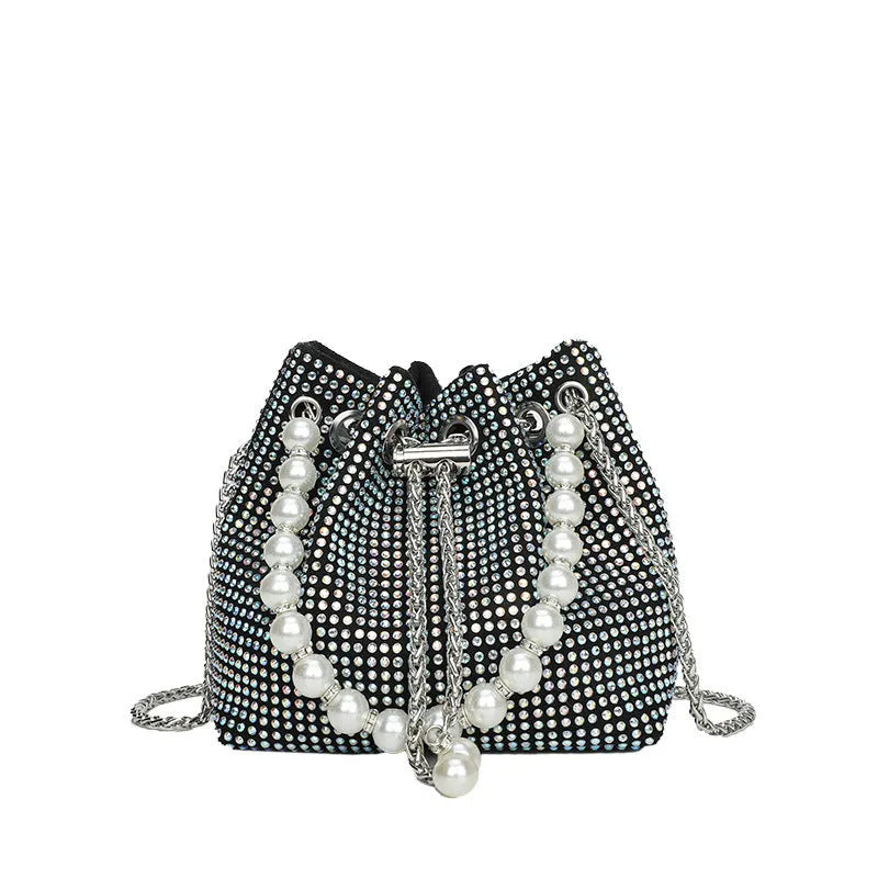 PU shoulder bag with diamond detailing and chain crossbody strap