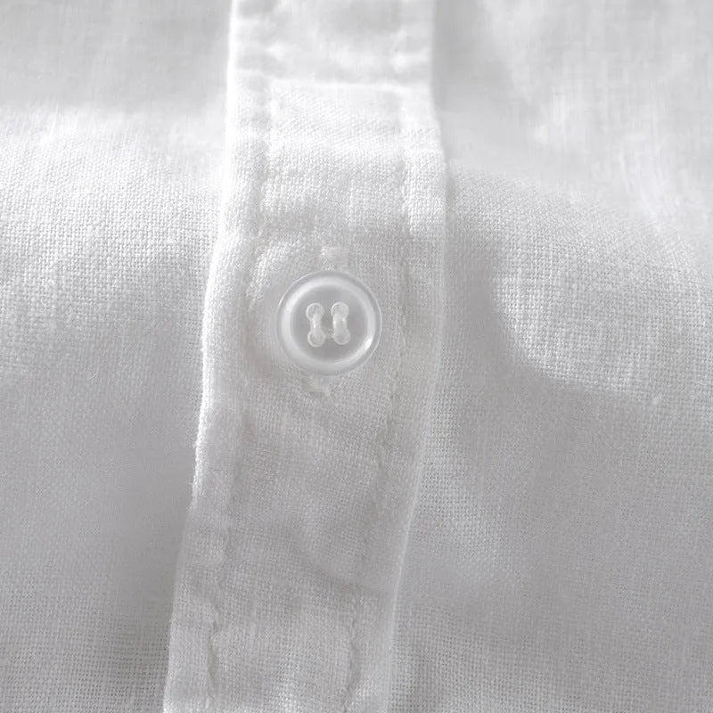 Men's short sleeve linen shirt in loose fit with solid colour options including army green and fluorescent green