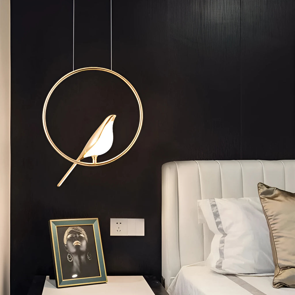 Modern minimalist magpie bird LED chandelier with zinc alloy and acrylic construction