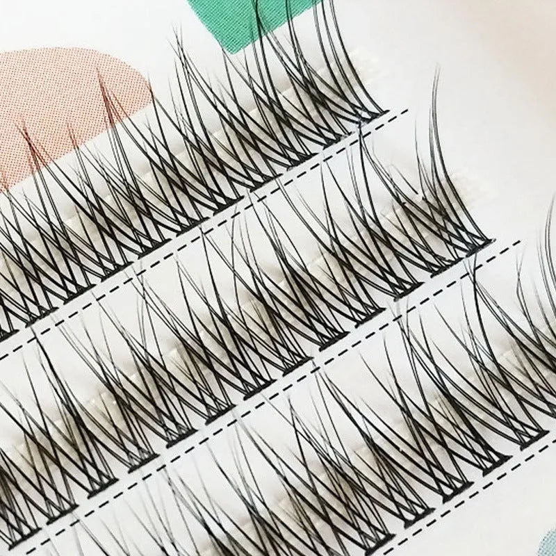 Black V-shaped fishtail false eyelashes with thick segment design in 8mm to 12mm lengths