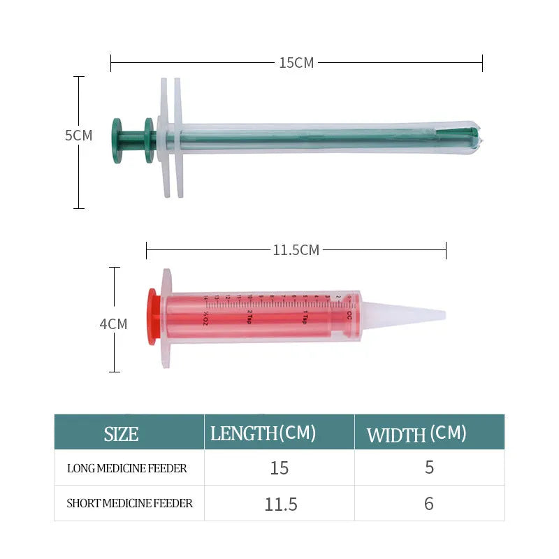 Two pet pill shooters with soft silicone tips for cat and dog medication administration
