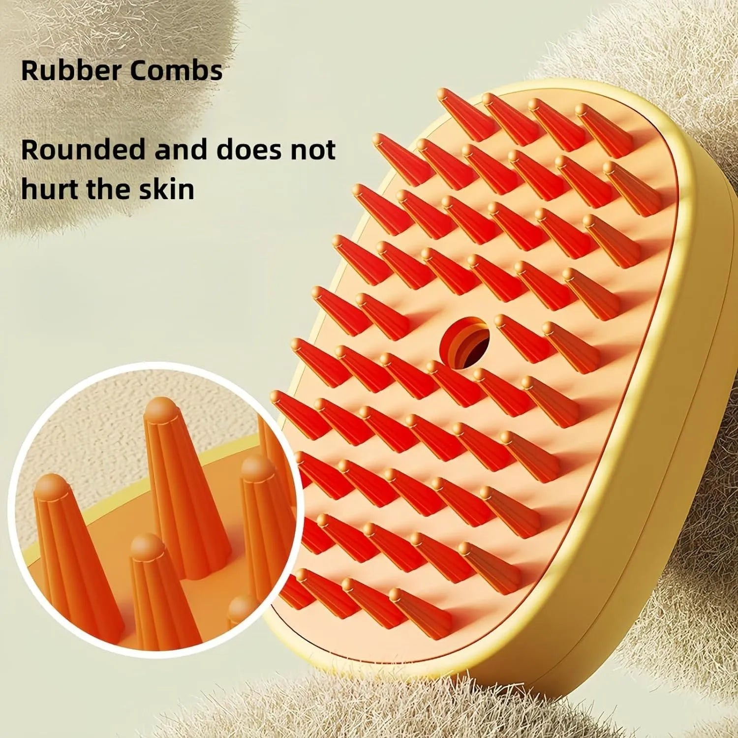 White rechargeable pet steam brush with rubber teeth and water tank for dogs and cats