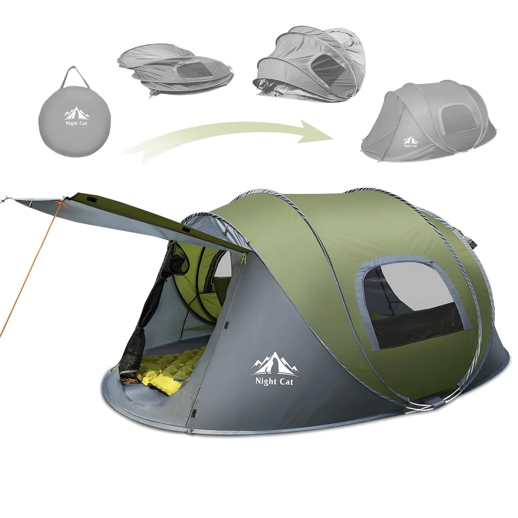Dark green automatic pop-up dome camping tent for 2 people