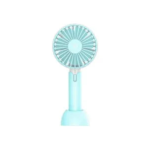 Blue mini silent USB desktop and handheld fan with three-speed control