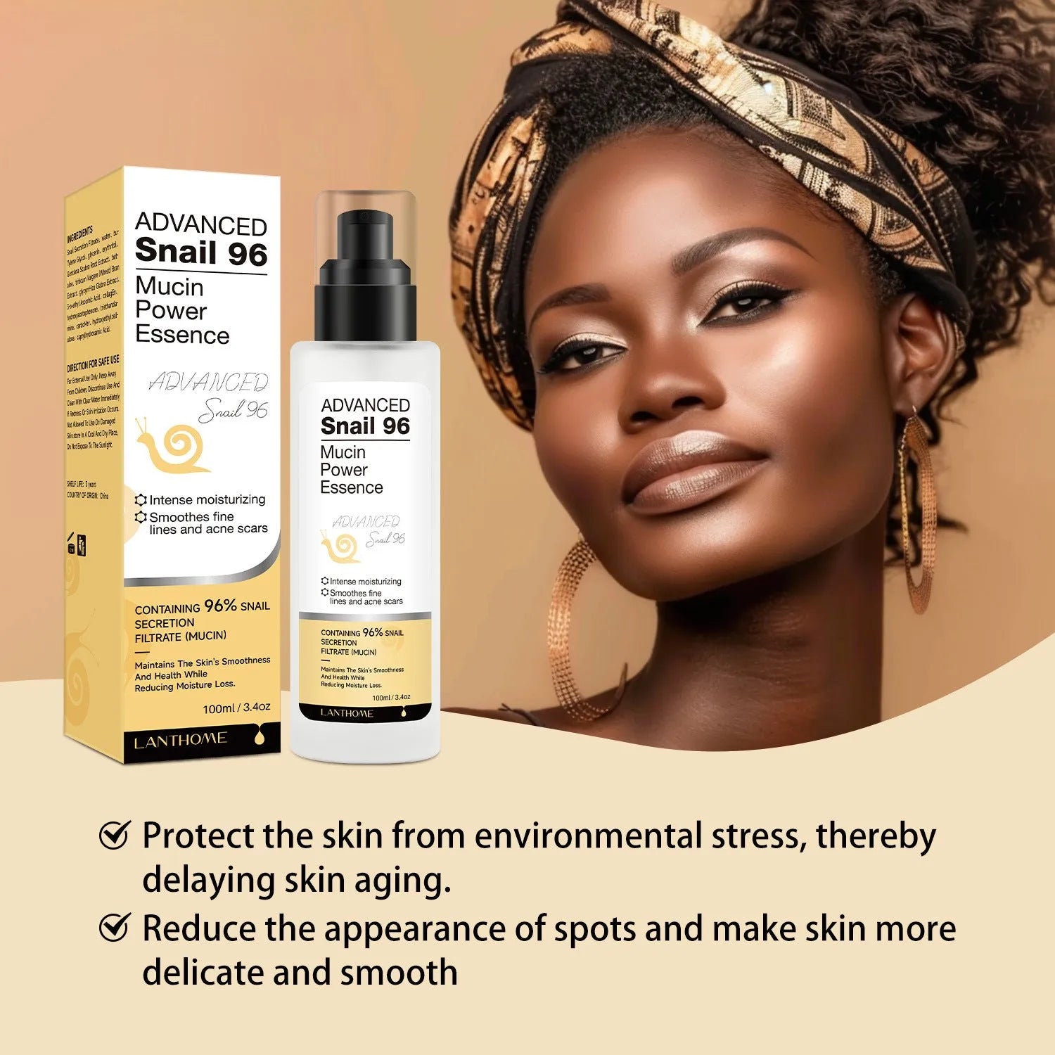 100ml bottle of snail snail serum moisturising facial essence for daily skincare