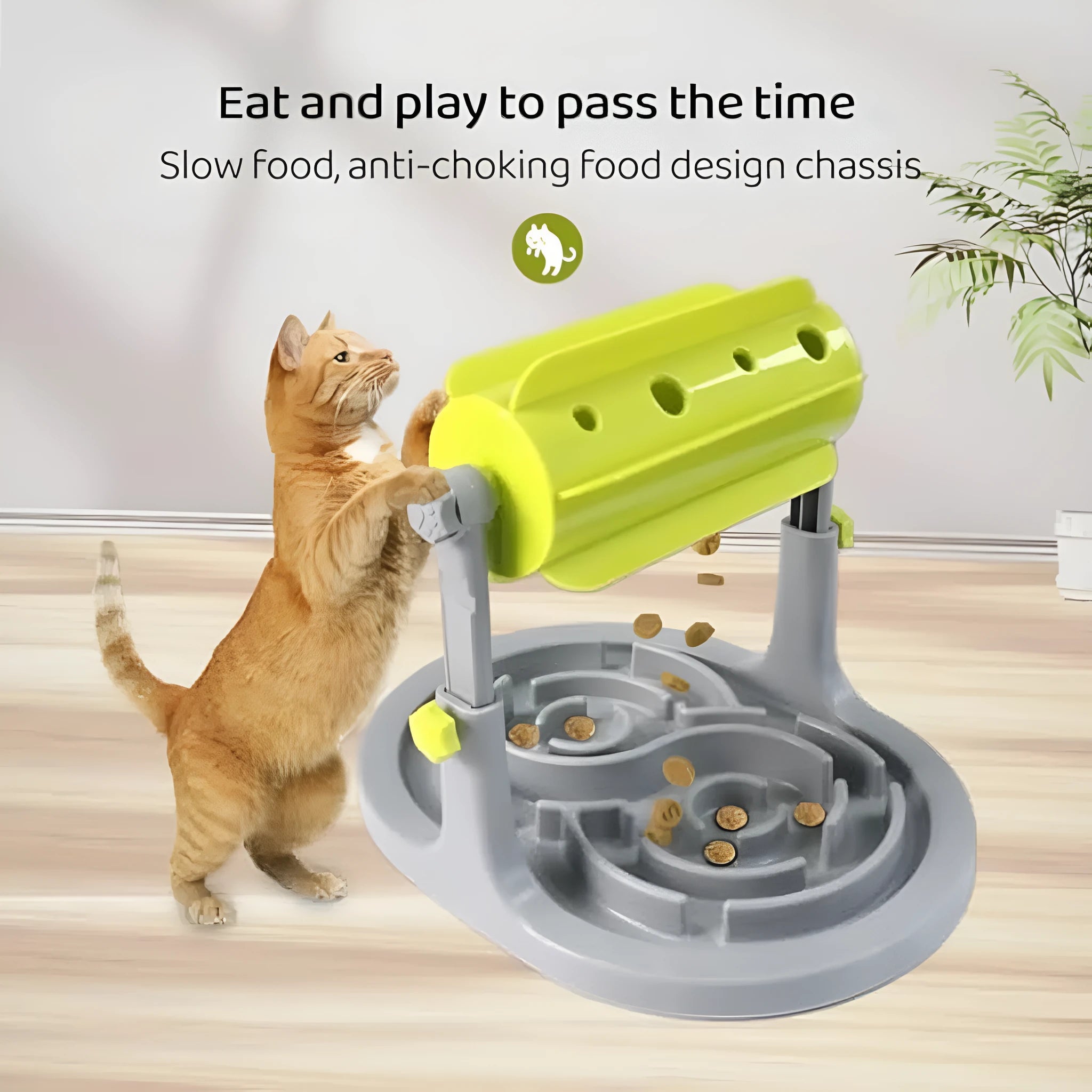 Blue interactive slow feeder puzzle bowl for pets with raised patterns and adjustable height