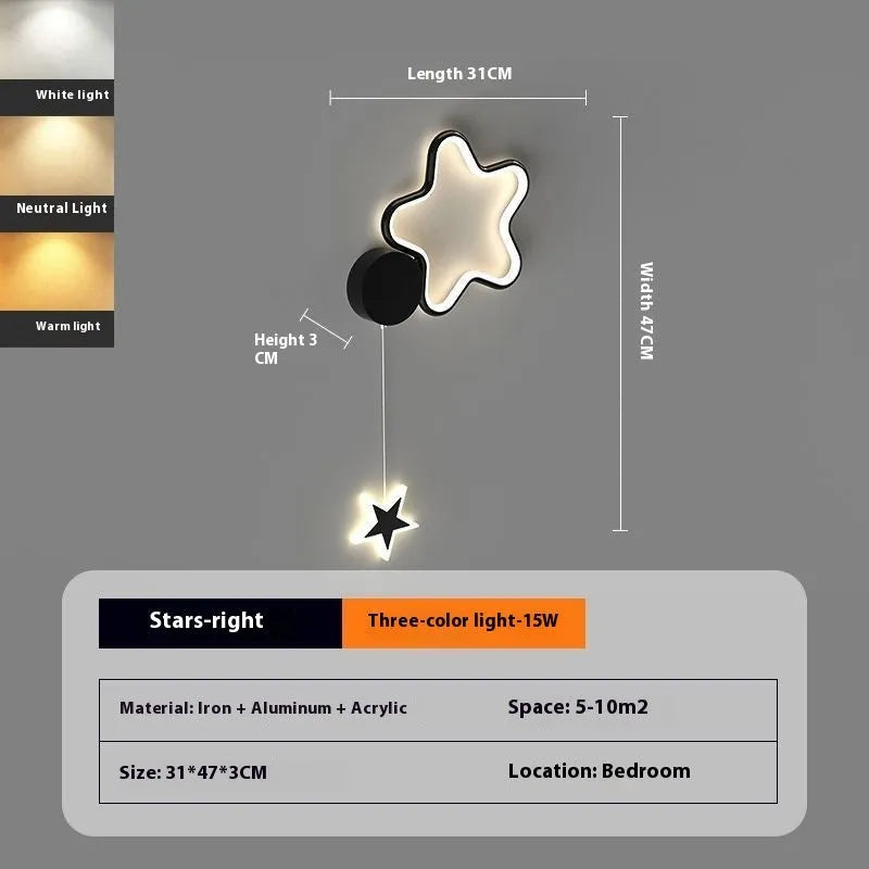 A white cloud-themed children's wall lamp with a left-facing orientation and LED light mounted on a bedroom wall.